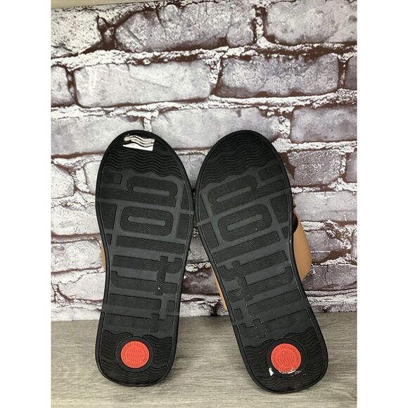 Fitflop F-Mode Brown Leather Flatform Cross Strap Slides Women’s Sz 10M US/42EU - Picture 7 of 16